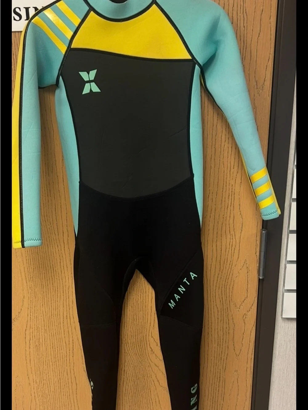 Manta 2XL Kids Full-Body Wetsuit in Black, Teal & Yellow